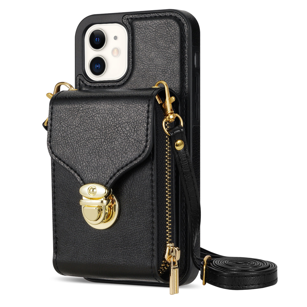 For iPhone 11 6.1 inch PU Leather Coated TPU Card Slot Phone Case Kickstand Crossbody Zipper Cover For iPhone 11 6.1 inch PU Leather Coated TPU Card Slot Phone Case Kickstand Crossbody Zipper Cover